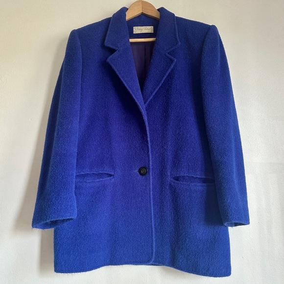 Vintage Alpaca Wool Short Coat Blazer Cobalt Blue M-L Union Sustainable - Picture 13 of 13
